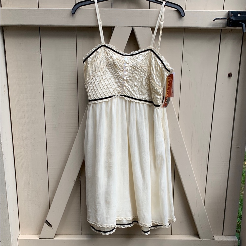 Cream Satin Embellished Spaghetti Strap Dress